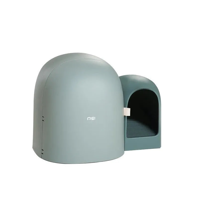 Fully enclosed oversized cat litter box in ABS plastic showing interior space