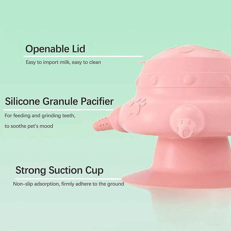 Pink silicone pet nursing device with bionic breast design and four pacifiers