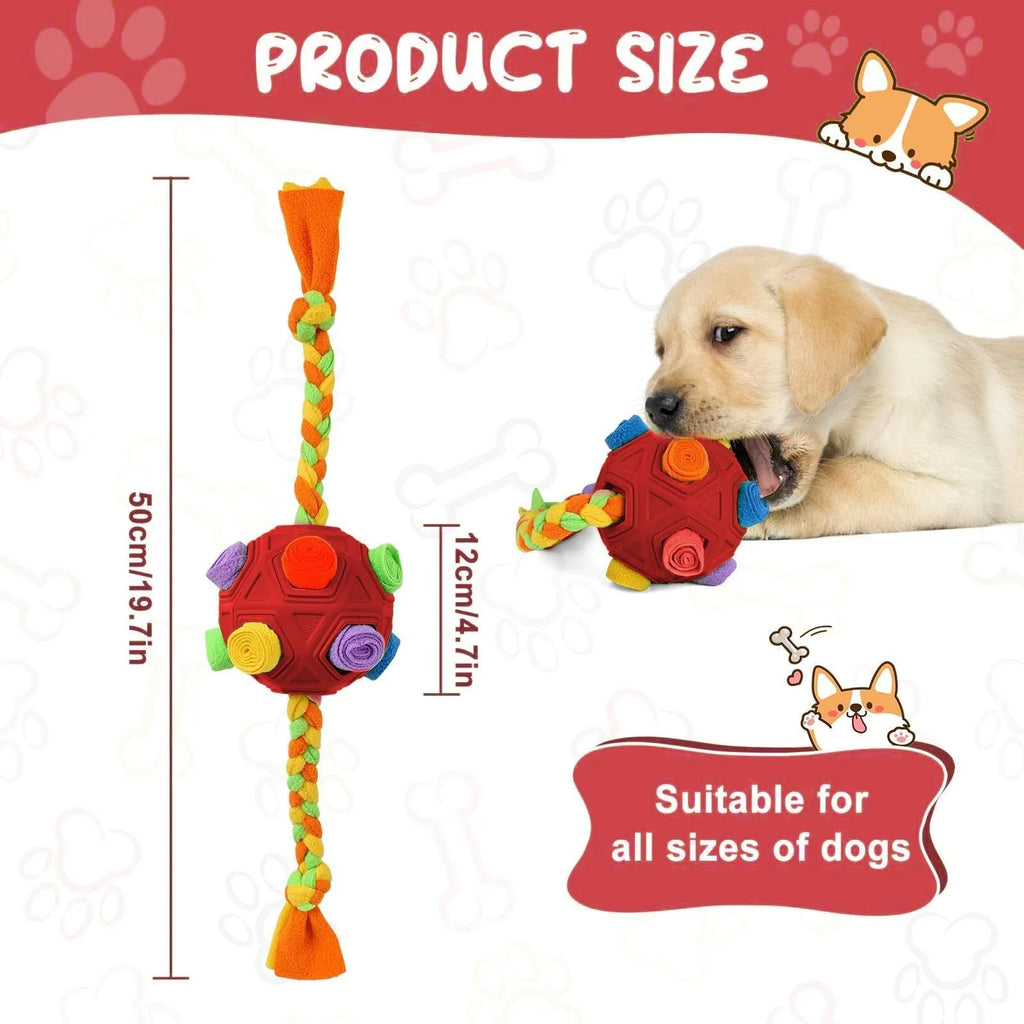 Pet sniffing ball dog puzzle toy in multiple colours including blue, green, orange, pink, purple, red, yellow and red-green