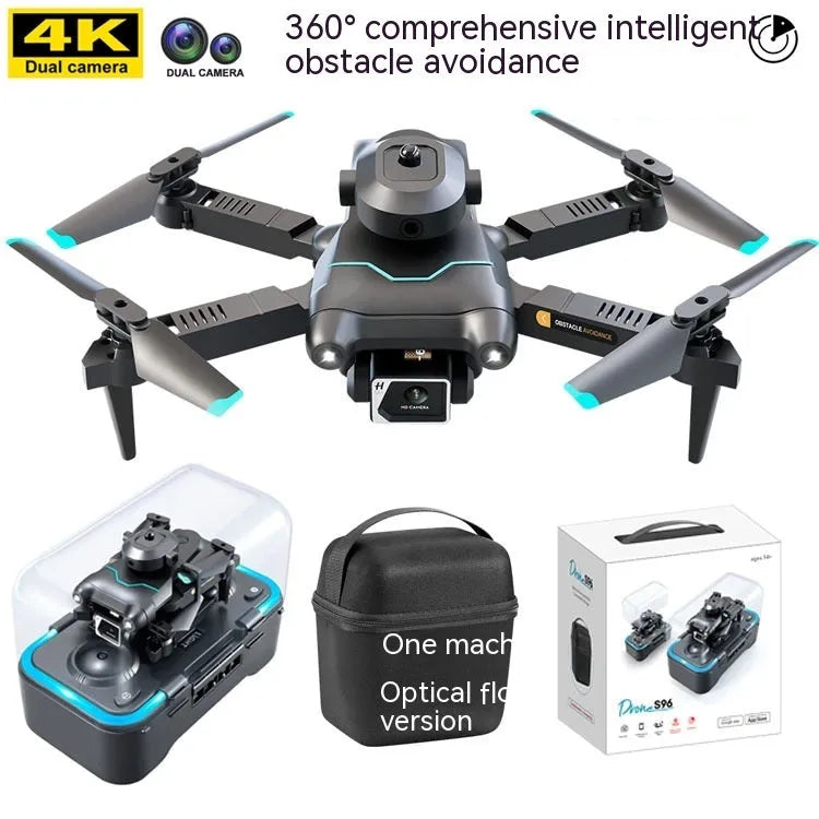 Black four-axis obstacle avoidance drone with dual cameras for aerial photography