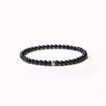 Unisex geometric bracelet with 4mm obsidian, blue San, and black agate beads and electroplated finish