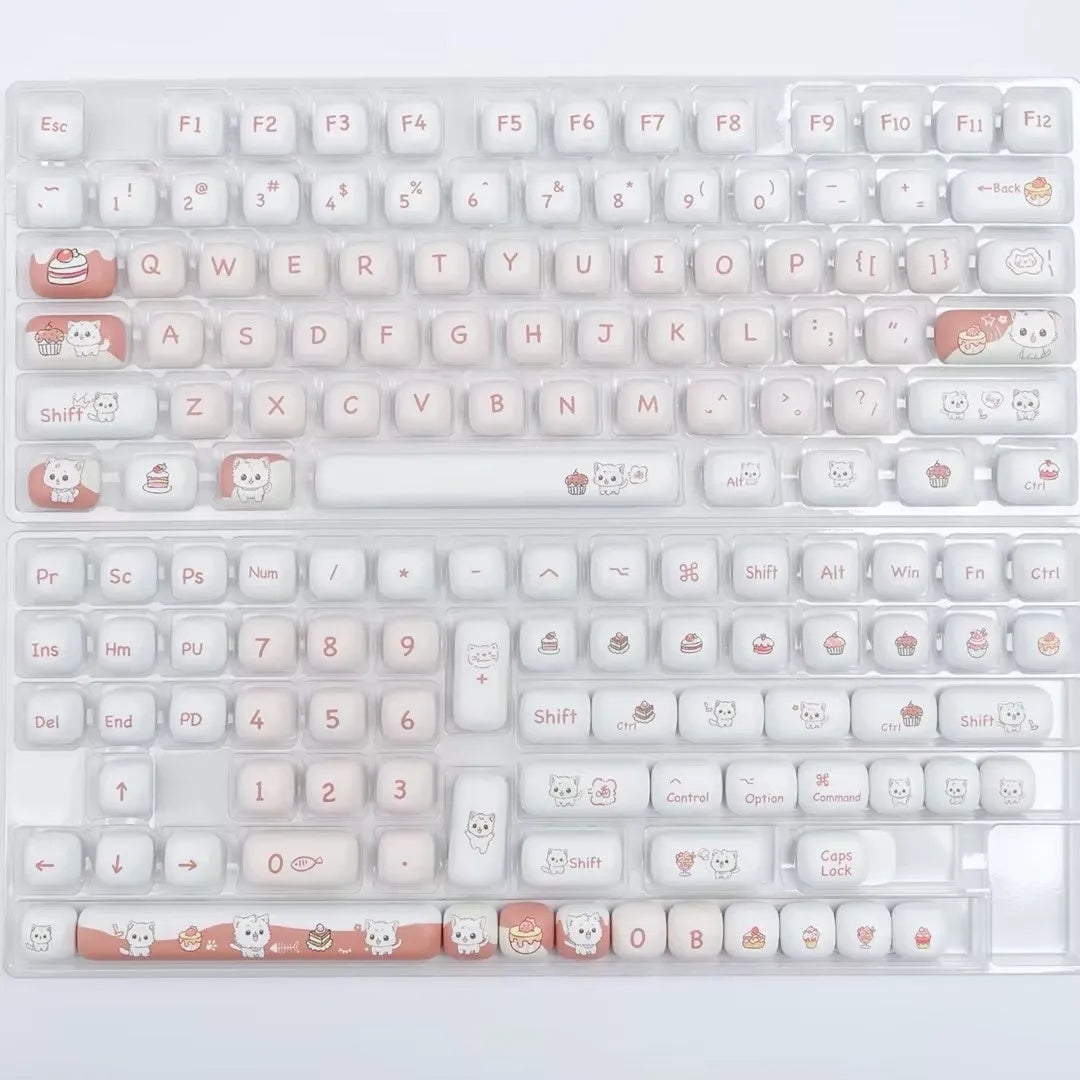 Cartoon dessert cat sublimation printed mechanical keyboard key caps with colourful MOG designs