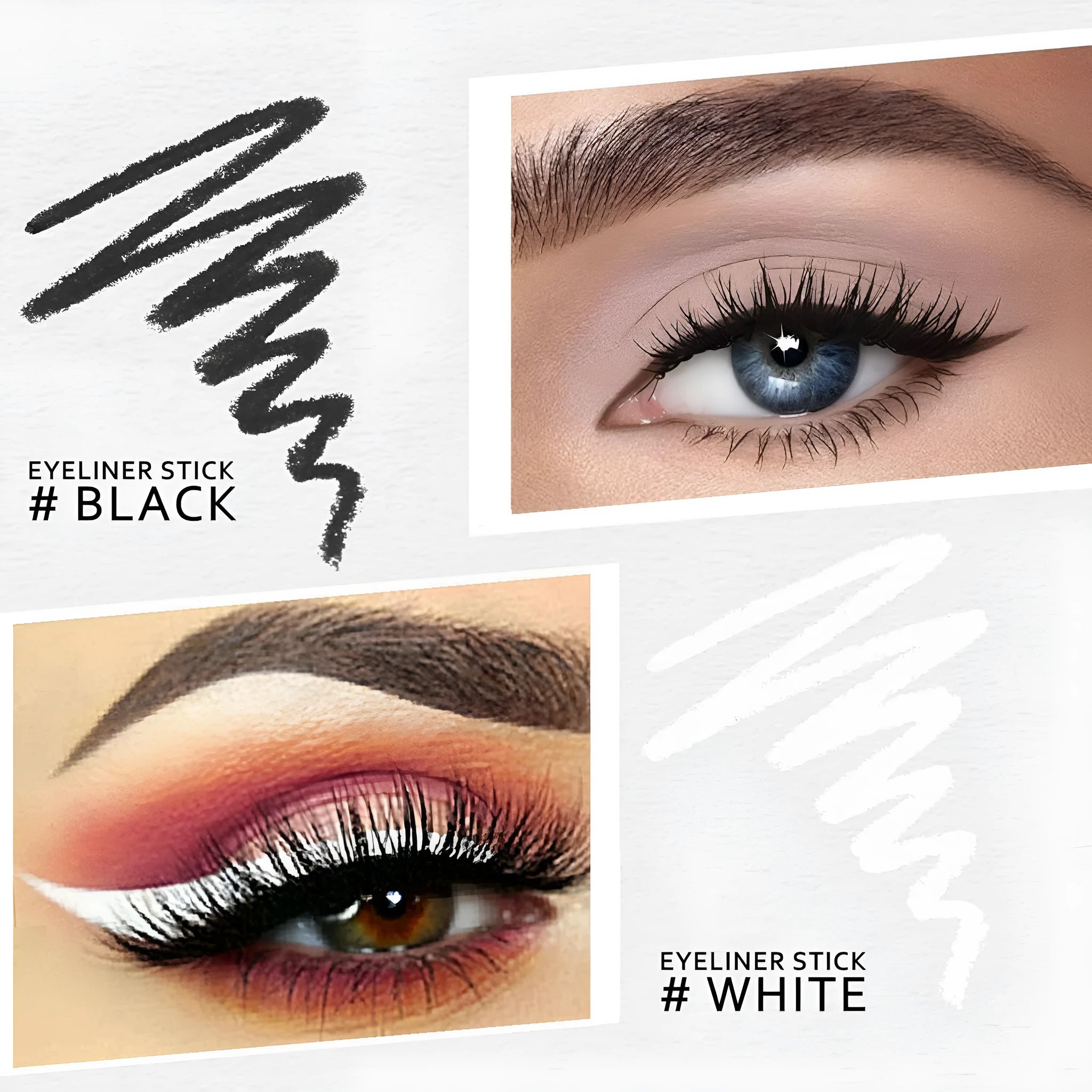 12 black and white waterproof eyeliner pencils with sharpener for eyebrows, eyeshadow and lips