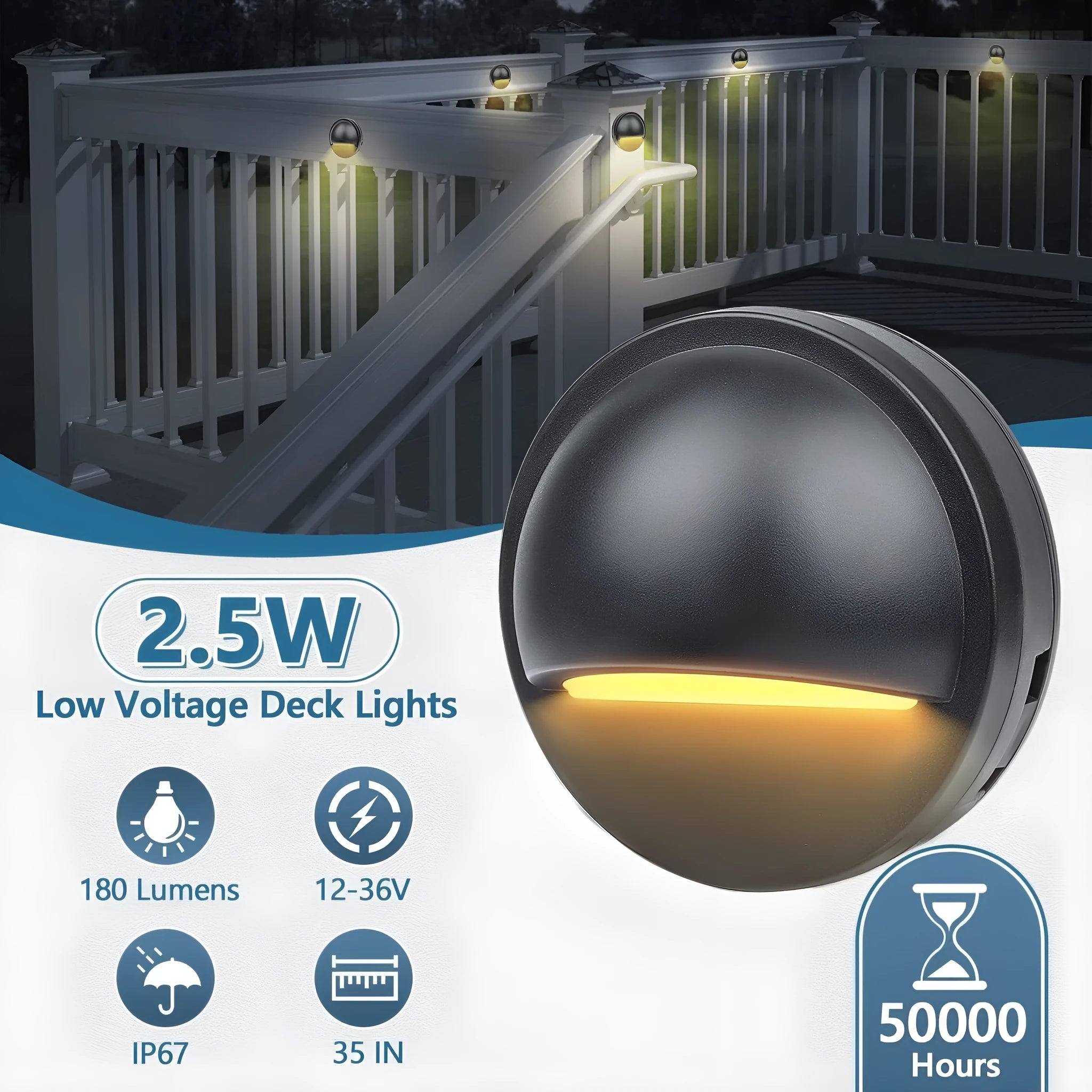Low voltage platinum coloured outdoor step light for garden paths with IP67 waterproof rating