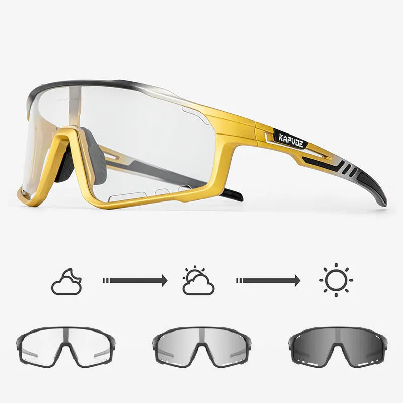 Photochromic cycling sunglasses with a TR90 semi-rimless frame in a unisex style.