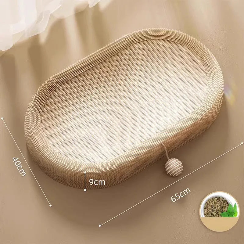 Large natural sisal cat scratching board with a lounge platform on top