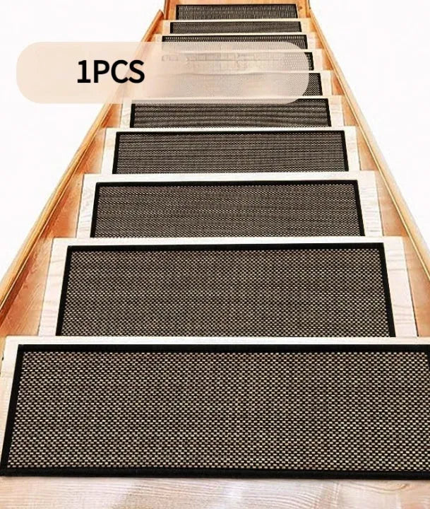 Japanese-style linen-look stair mat in camel colour with rubber bottom