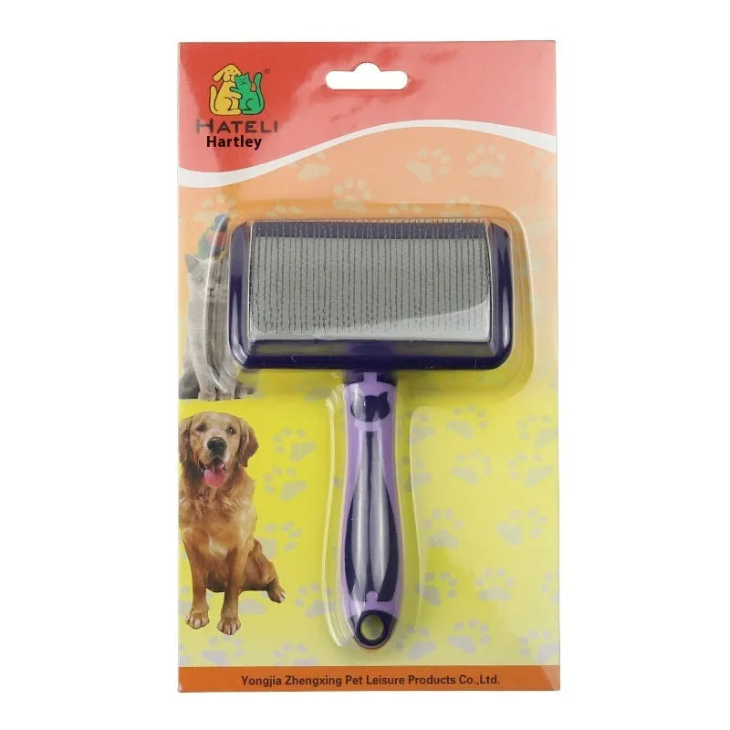 Plastic curved needle dog grooming comb in purple yellow or green, small medium large sizes