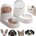 White automatic cat feeder and water dispenser set with wave-pattern design.