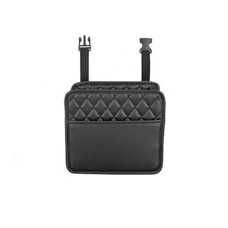 Leather car hanging storage bag and trash can in black colour, 25cm square with 8cm depth
