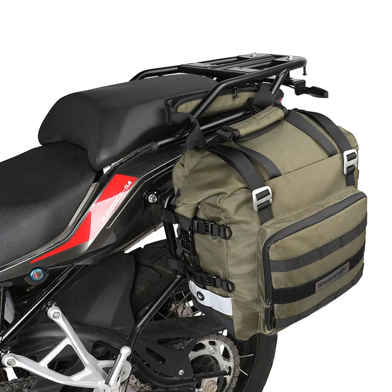 Quick release 20 litre motorcycle side bag in waterproof polyester with shoulder strap