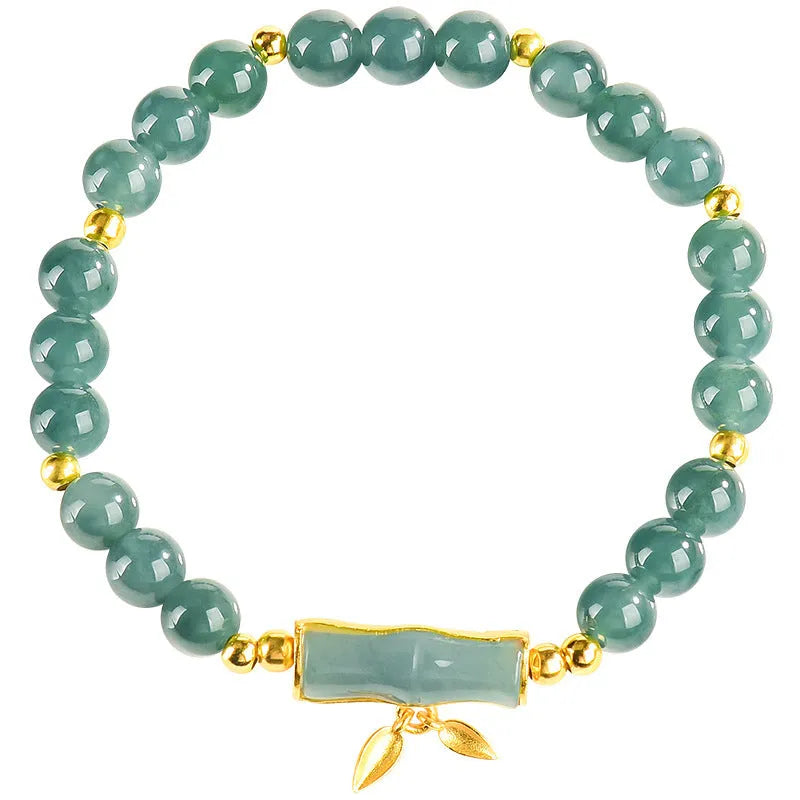 Jade blue water round bead bracelet with S925 silver size option in a simple women's high-rise style