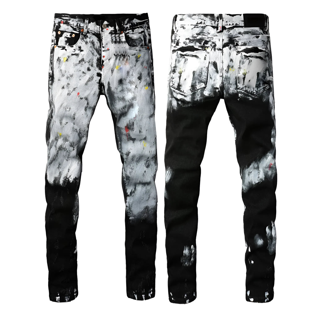Men's black slim fit skinny jeans with straight leg design and button fly