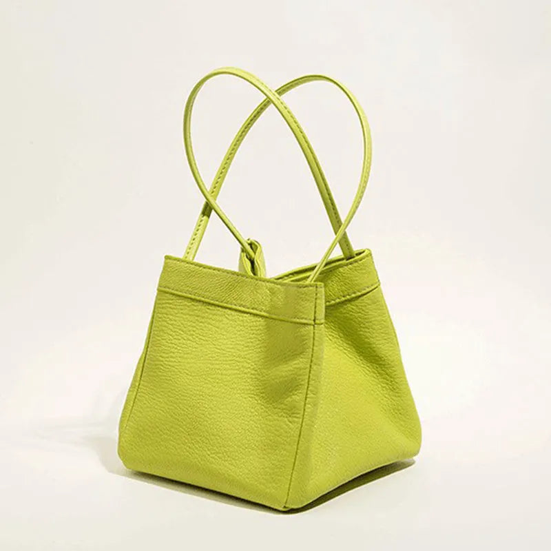 Small square PU bucket handbag in solid colour, niche design texture, women's handbag