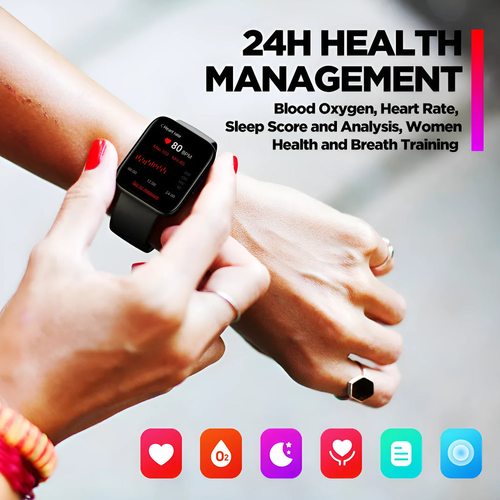 Black GPS sports smart watch with 1.78 inch LCD display and rubber strap on a white background