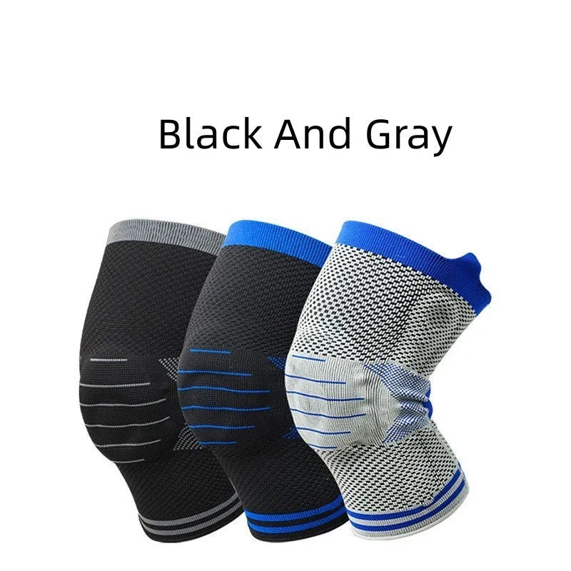 Cotton knee pads with silicone shock absorber in black and blue colour combination