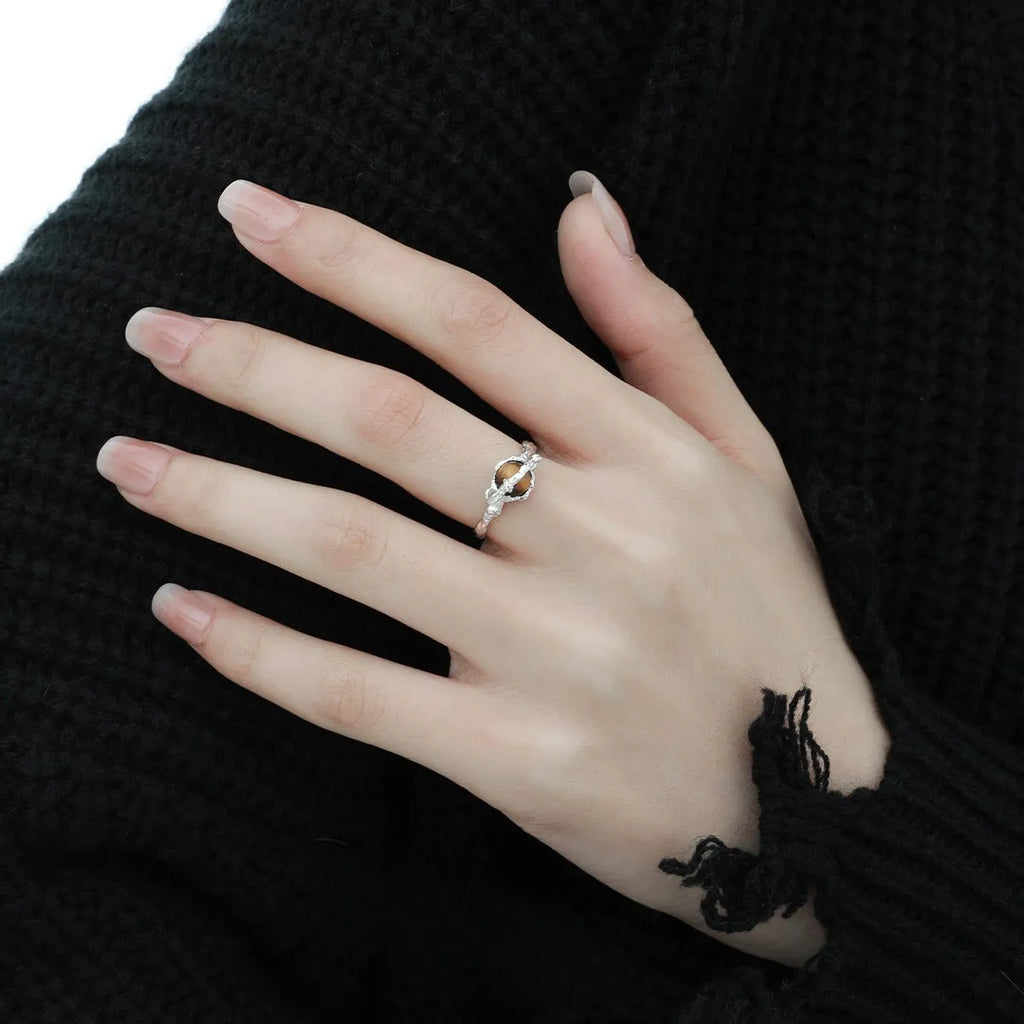 Women's Saturn open ring with adjustable size in white gold colour