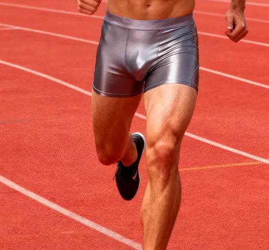 Men's double-layer sports boxers in black, breathable nylon fabric, mid-waist design