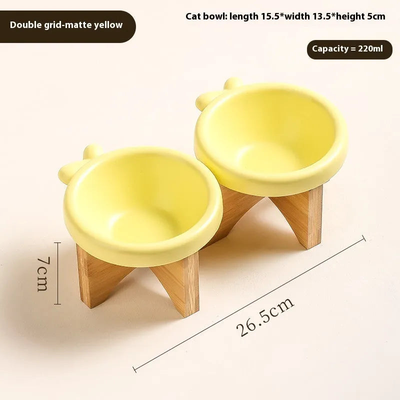 Porcelain cat drinking water bowl in bright red single grid configuration on surface