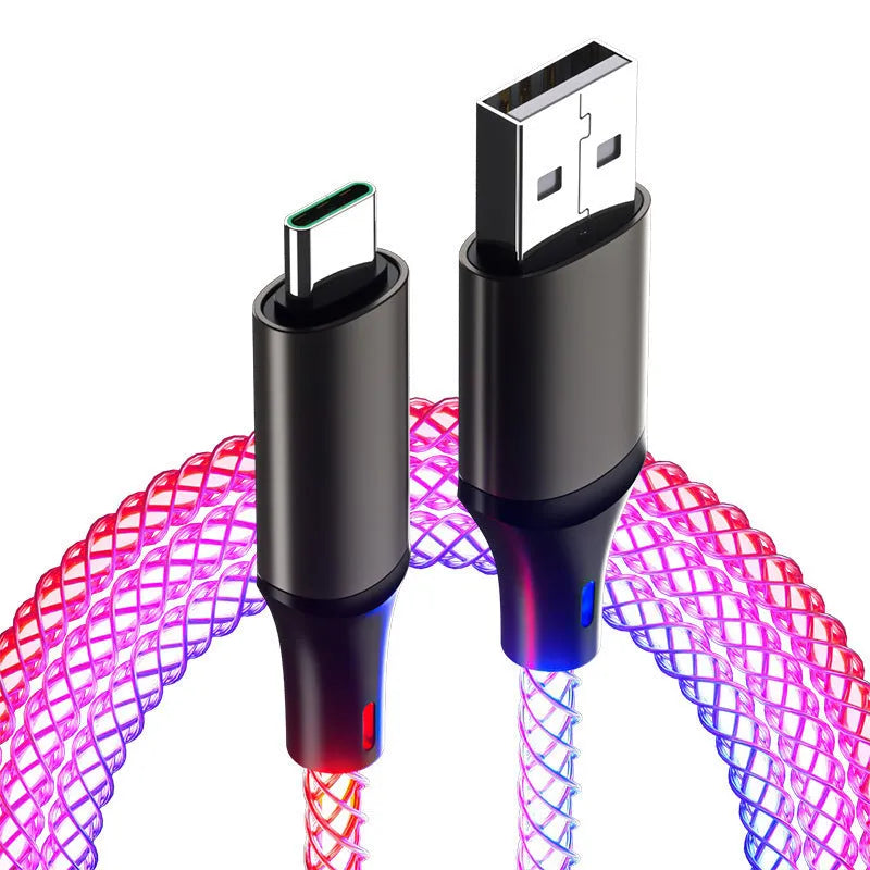 RGB charging data cable with colour gradient lighting 1m multi-interface