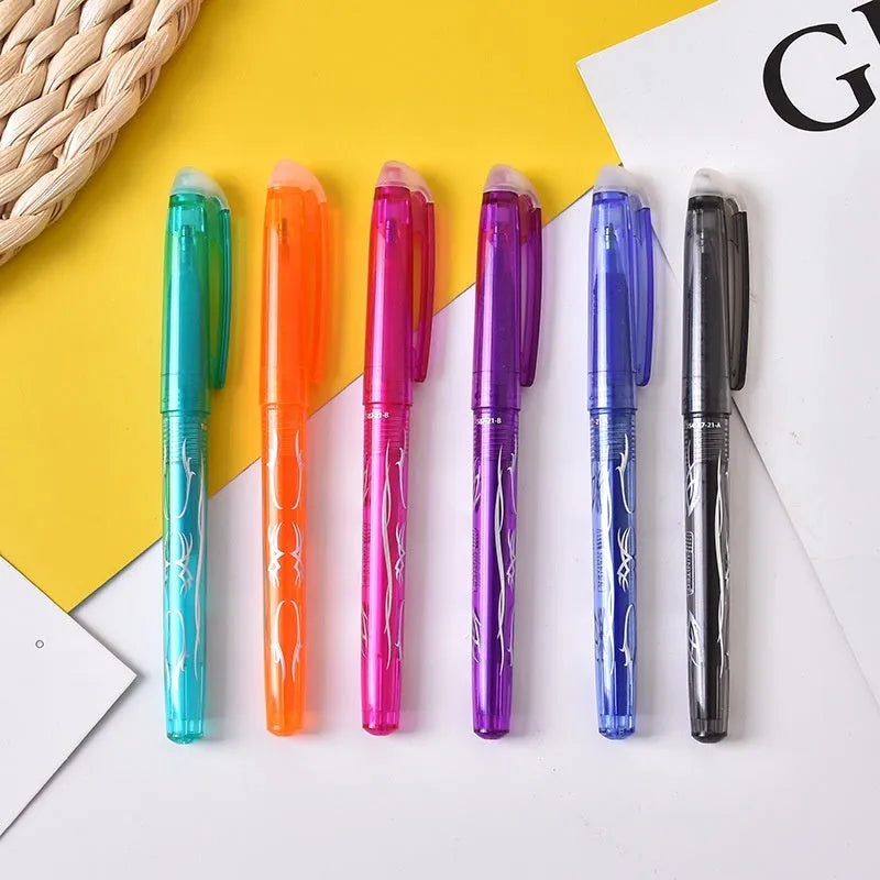 Heat-erasable gel pens with stainless steel nibs in 0.5mm and 0.7mm sizes