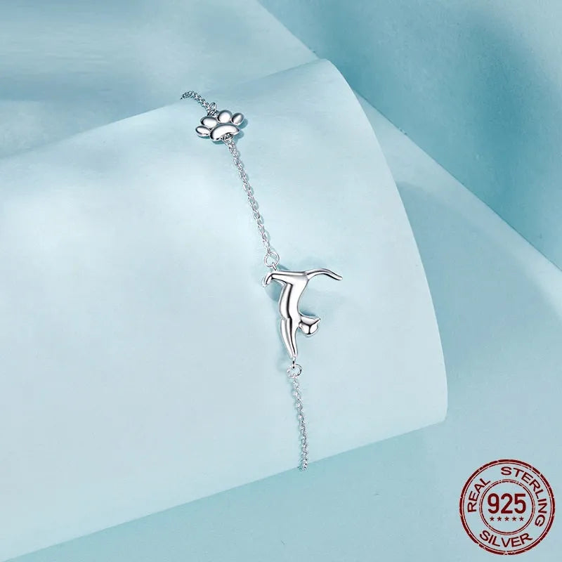 S925 sterling silver cat pendant bracelet for women, silver chain with cat charm
