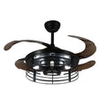 Industrial Wind American retro style ceiling fan lamp with acrylic blades and integrated light shade, remote control on side.