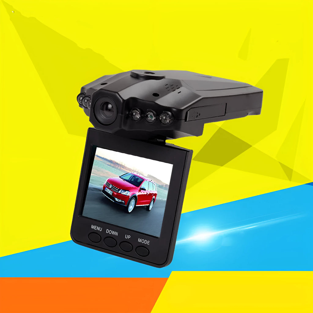 Black HD driving recorder with 2.4-inch rotating colour display, 1280 x 720P video, infrared night vision and USB output