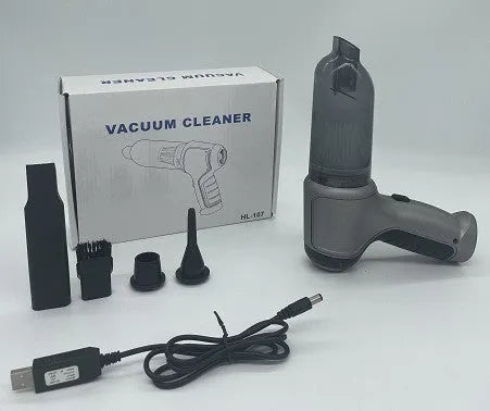 Brushless gold style wireless charging car vacuum cleaner with dust bucket, showing compact 165mm x 140mm x 90mm size.