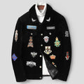 Men's 100% wool grain lamb fur jacket with animal pattern in white or black, sizes M to 5XL