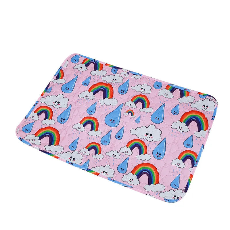 Reusable waterproof pet urine pad with animal print design and non-slip cloth backing