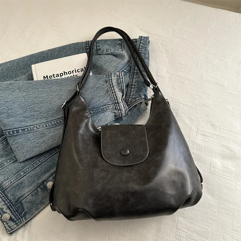 Textured PU leather women's shoulder backpack in horizontal square shape with single strap