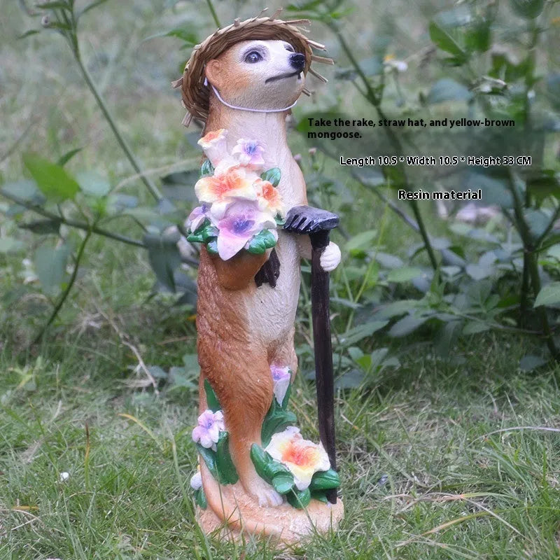 Three straw hat mongoose resin ornaments for garden and bonsai decoration