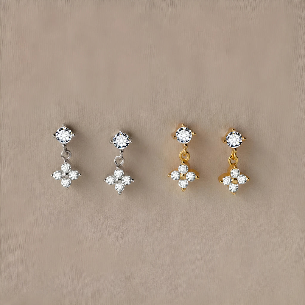 Women’s simple fashion zircon flower earrings in 14k gold stainless steel with electroplated finish