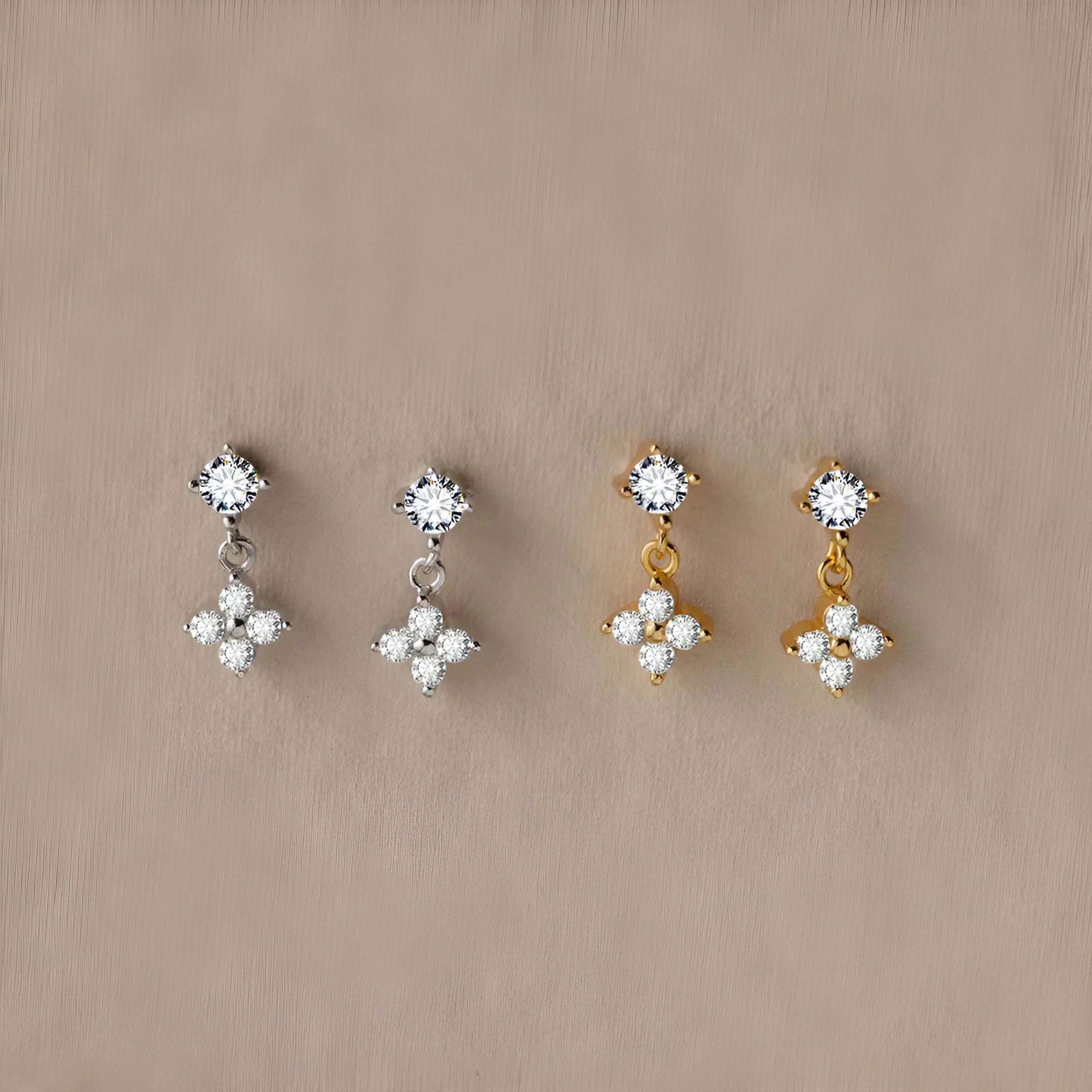 Women’s simple fashion zircon flower earrings in 14k gold stainless steel with electroplated finish
