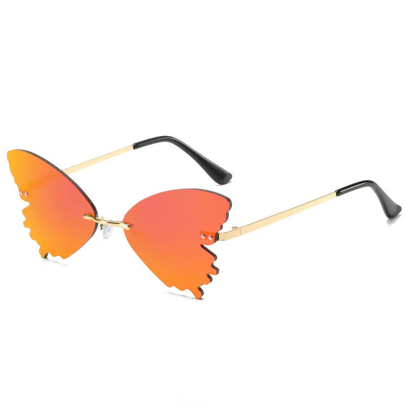 Butterfly rimless sunglasses in vintage style with UV400 protection and plastic metal frame