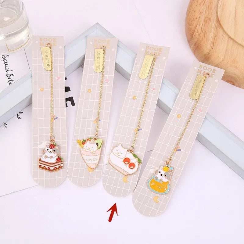 Jane Key Foodie Cute Pet Cat cartoon design metal pendant bookmark on PVC card.