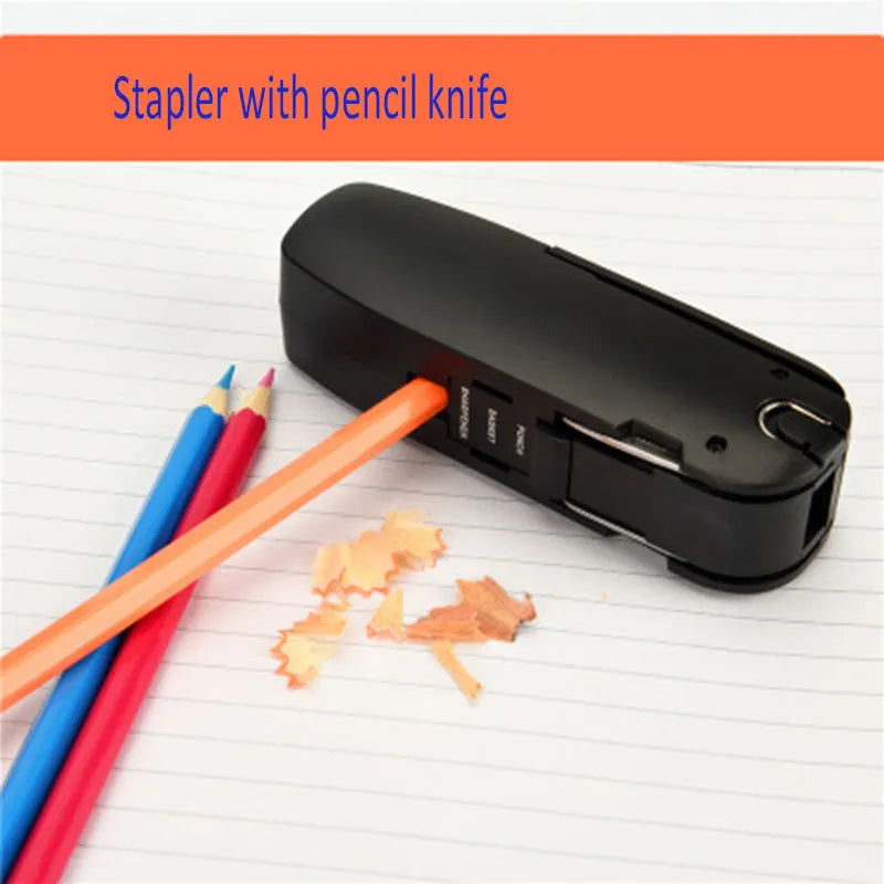 KOONSLED black mini stapler with staple remover on a white surface