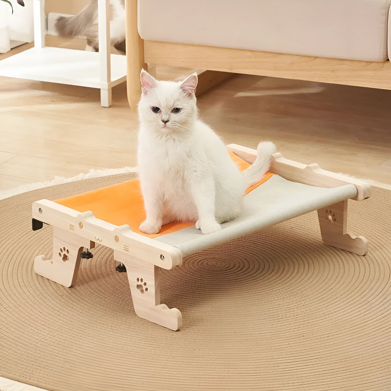 Wooden cat hanging bed hammock for balcony or window installation in one of seven style options