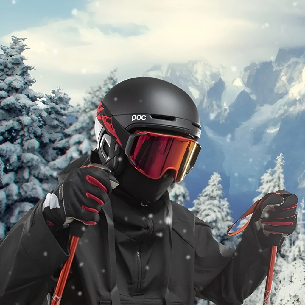 Double-layer anti-fog ski goggles with full real film lens in red, white, orange, black, and blue colour options