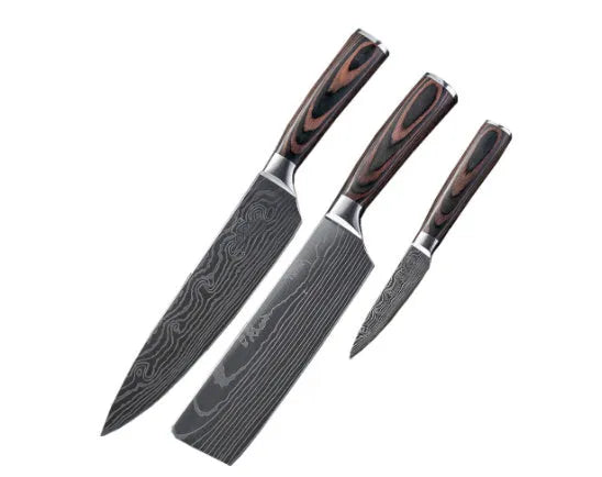 7CR17 stainless steel chef knife with laser Damascus pattern and colour steel handle