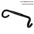 UNO aluminium road bike drop handlebar in black, showing curved drop shape and printing mark.