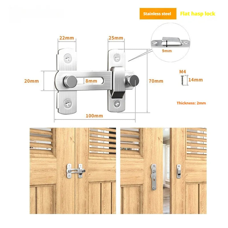 Black carbon steel warehouse hook lock with stainless steel components for sliding doors at 90-degree angle