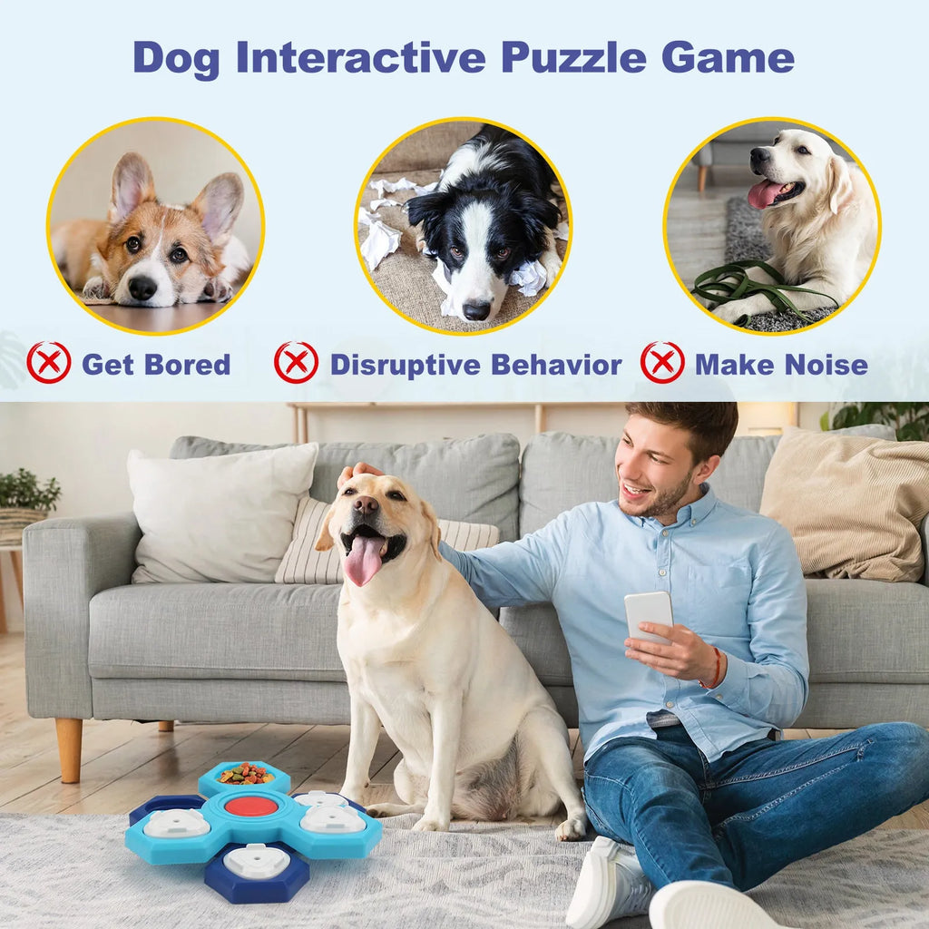 Blue 4-layer slow feeder puzzle dog bowl non-slip interactive pet tableware