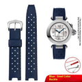 Silicone watch strap with notch and female port in black or blue, sizes 20.10mm, 20.12mm, 22.15mm