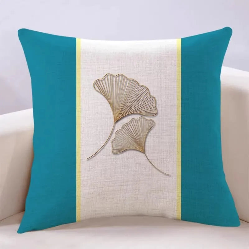 Ginkgo leaf printed square cushion cover on a sofa, available in multiple colours and sizes