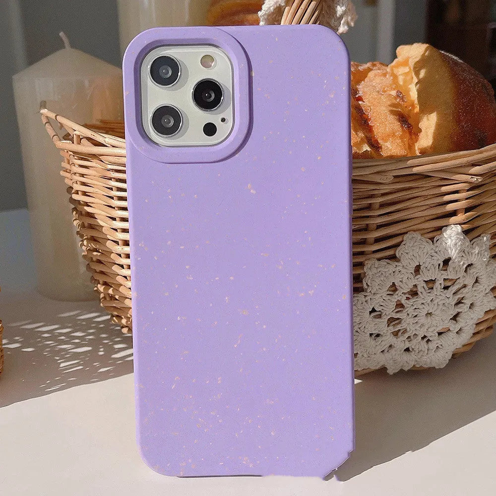 Wheat straw degradable rear cover phone case for iPhone on a white background.