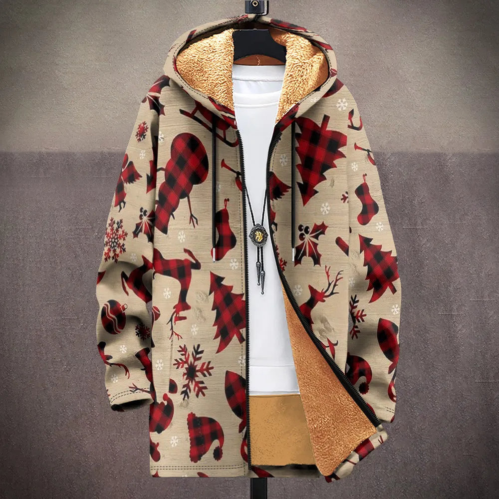 Men's loose fit zip up hooded cardigan with digital print pattern in multiple colour options