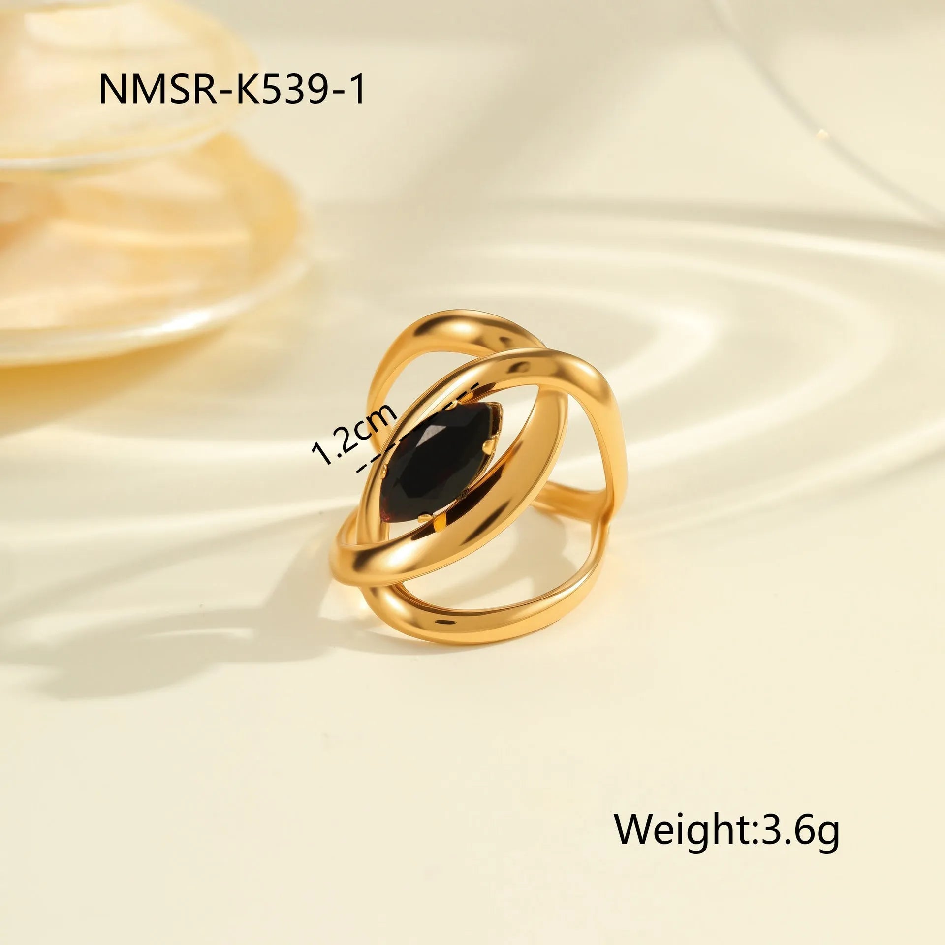 Adjustable open mouth women's ring with geometric design and zircon accents on stainless steel band