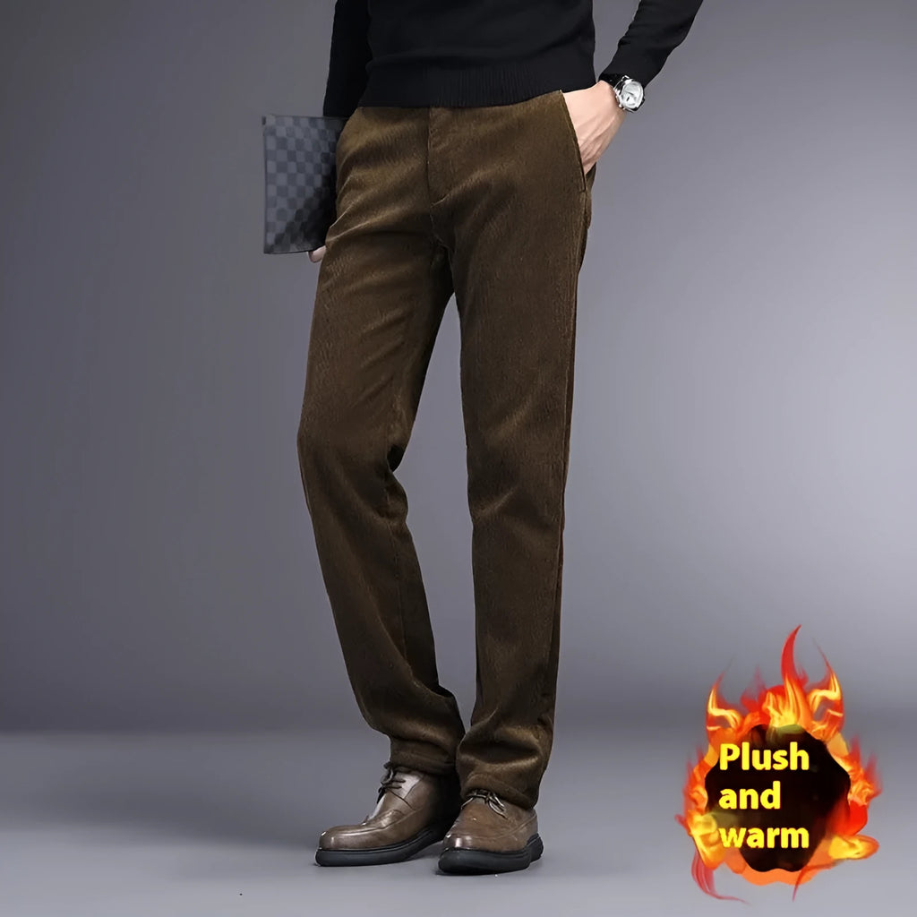 Men's straight-leg trousers in British retro style with zip fly front